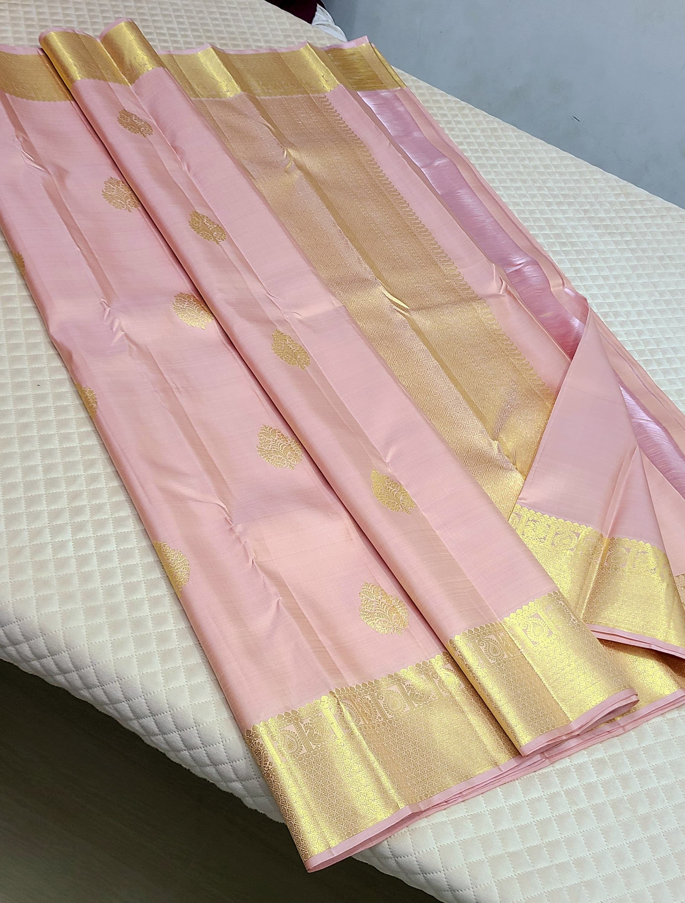 Classic Pastel Pink Kanchipuram Handloom Silk Saree SS25892