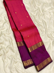 Classic Cerise Pink & Wine Purple 2gm Zari Vaira Oosi Kanchipuram Handloom Silk Saree SS25585