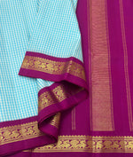 Load image into Gallery viewer, Classic Sky Blue &amp; Plum 2gm Zari Elegance Kanchipuram Handloom Silk Saree SS24733
