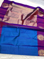 Load image into Gallery viewer, Classic Azure Blue &amp; Purple 2gm Zari Kanchipuram Handloom Silk Saree SS25816
