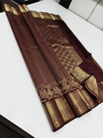Load image into Gallery viewer, Classic Mahogany Red 2gm Zari Bridal Elegance Kanchipuram Handloom Silk Saree SS25723
