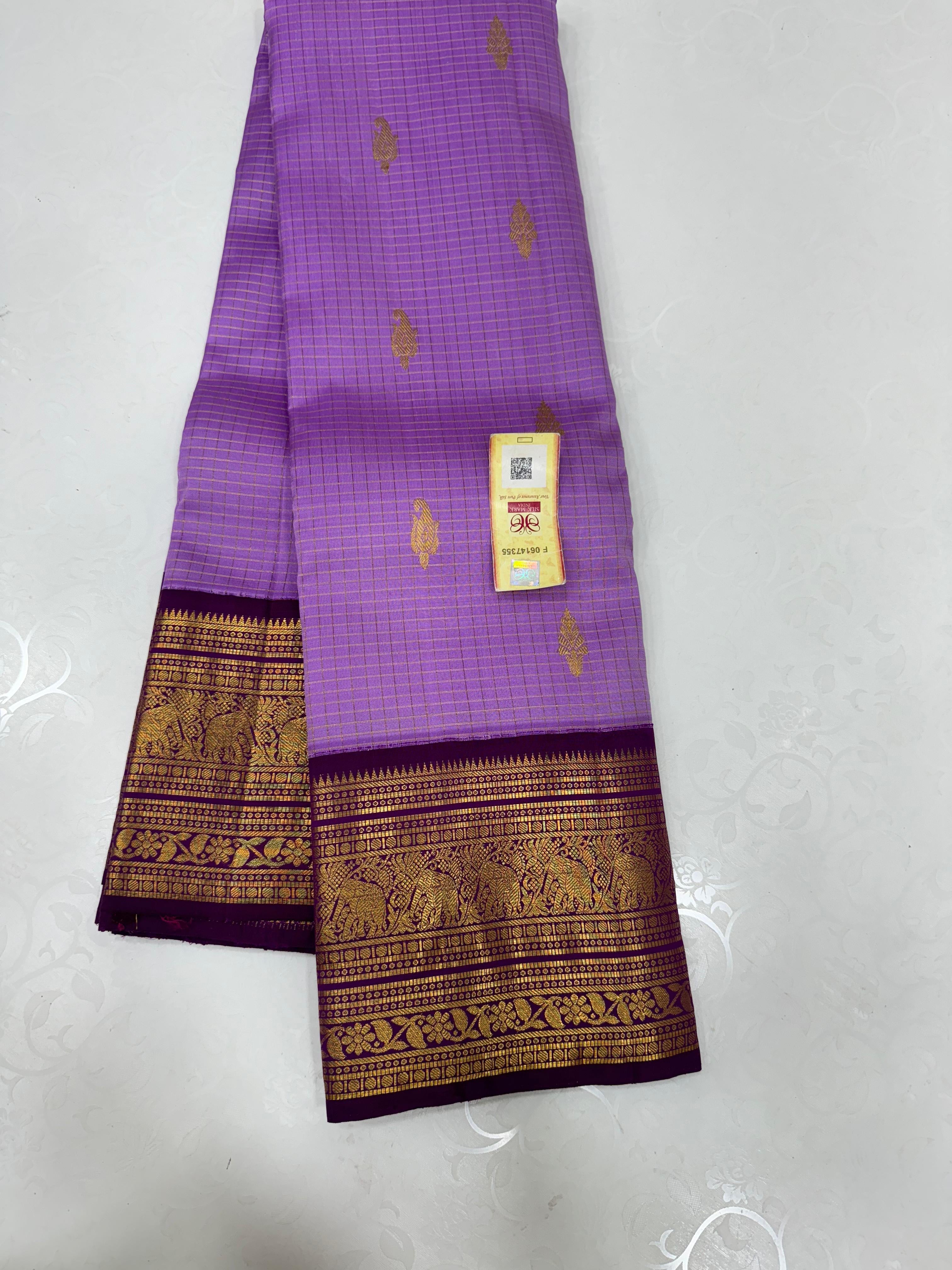 Classic Lavender & Jam Plum 2gm Zari Bridal Elegance Kanchipuram Handloom Silk Saree SS23794