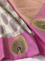 Load image into Gallery viewer, Classic Offwhite &amp; Pink 2gm Zari Elegance Kanchipuram Handloom Silk Saree SS23703
