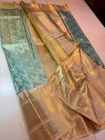 Load image into Gallery viewer, Classic Sea Green &amp; Golden Beige Kanchipuram Handloom Silk Saree SS25858

