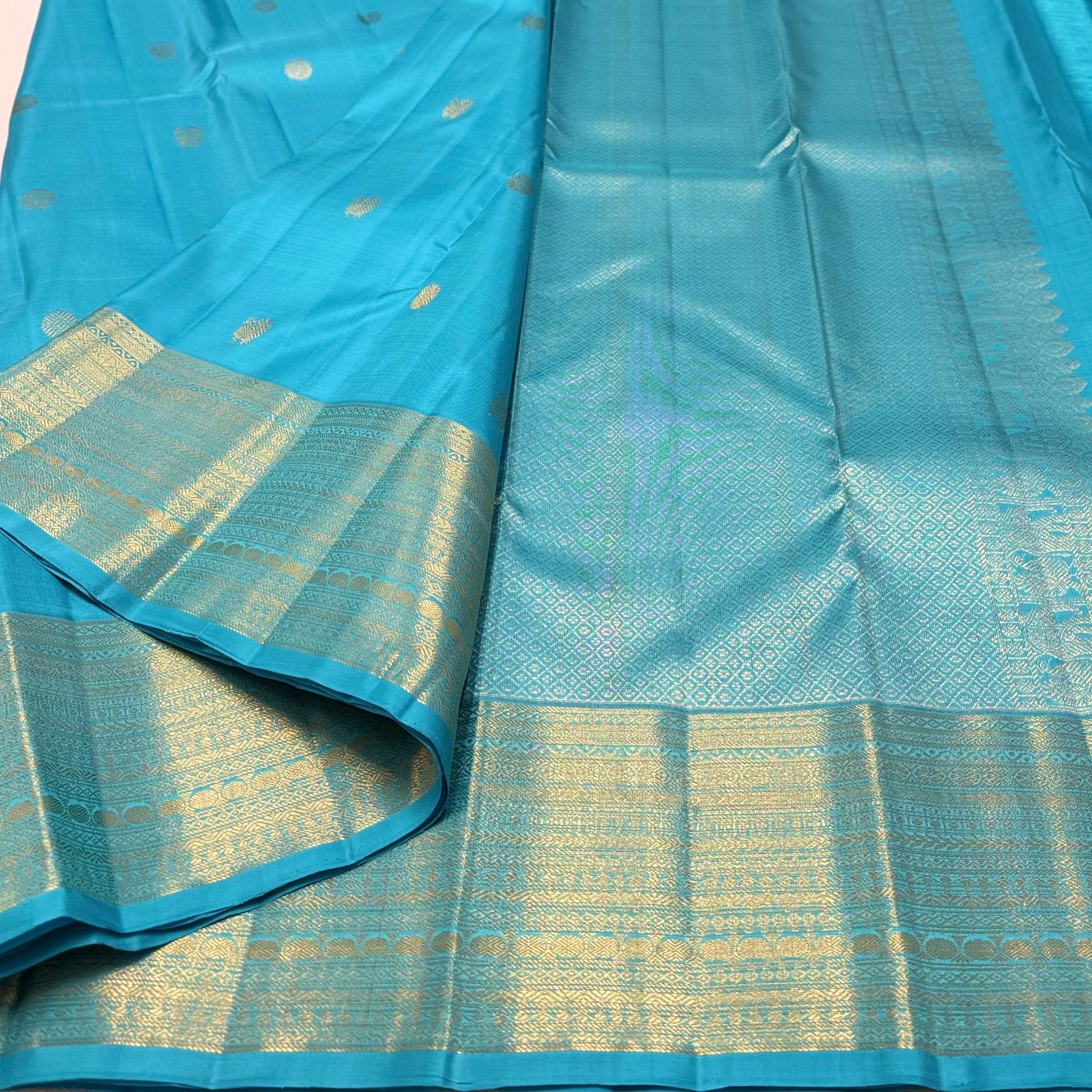 Classic Sky Blue 1gm Zari Elegance Kanchipuram Handloom Silk Saree SS24679