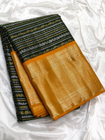 Load image into Gallery viewer, Deep Green &amp; Mango Yellow 3gm Zari Elegance Kanchipuram Handloom Silk Saree SS23603
