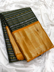 Deep Green & Mango Yellow 3gm Zari Elegance Kanchipuram Handloom Silk Saree SS23603