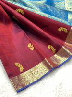 Load image into Gallery viewer, Classic Plum &amp; Azure Blue 2gm Zari Kanchipuram Handloom Silk Saree SS25818
