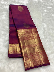 Classic Wine Pink & Onion Pink 2gm Zari Bridal Elegance Kanchipuram Handloom Silk Saree SS25445