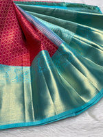 Load image into Gallery viewer, Classic Cherry Pink &amp; Sky Blue 2gm Zari Bridal Elegance Kanchipuram Handloom Silk Saree SS27507
