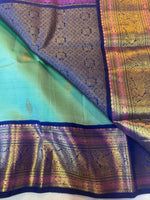 Load image into Gallery viewer, Classic Sea Green &amp; Imperial Blue Elegance Kanchipuram Handloom Silk Saree SS27165
