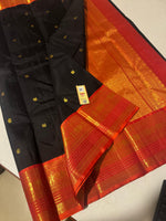 Load image into Gallery viewer, Classic Black &amp; Orange 2gm Zari Elegance Kanchipuram Handloom Silk Saree SS25302
