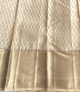 Classic Ice Blue & Beige 2gm Zari Elegance Kanchipuram Silk Saree SS23892