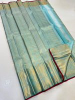 Load image into Gallery viewer, Classic Pastel Ice Blue Elegance Kanchipuram Handloom Silk Saree SS24705
