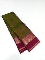 Load image into Gallery viewer, Classic Olive Green &amp; Ruby Pink Elegance Kanchipuram Handloom Silk Saree SS27657
