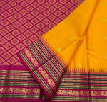 Load image into Gallery viewer, Classic Mango Yellow &amp; Wine Red 1gm Zari Korvai Elegance Kanchipuram Handloom Silk Saree SS28114
