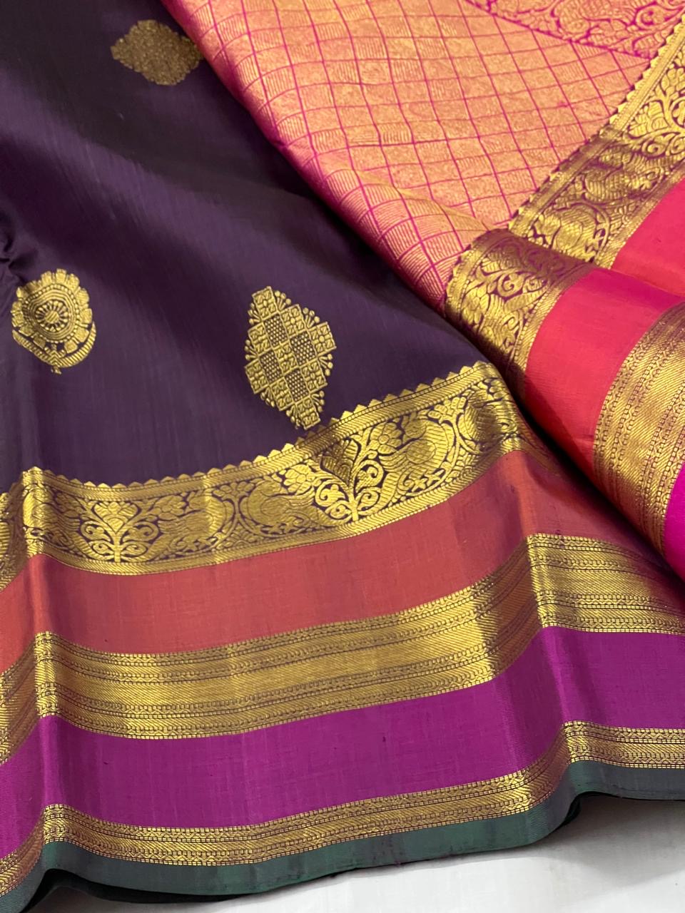 Classic Plum & Dark Pink 2gm Zari Elegance Kanchipuram Handloom Silk Saree SS25278