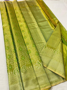 Classic Light Green Bridal Elegance Kanchipuram Tissue Handloom Silk Saree SS20596