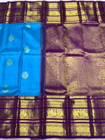 Load image into Gallery viewer, Classic Azure Blue &amp; Vadamalli 2gm Zari Bridal Elegance Kanchipuram Handloom Silk Saree SS25275

