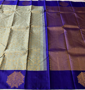 Silver Grey & Robin Blue 2gm Zari Elegance Kanchipuram Silk Saree SS23843