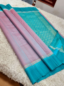 Pastel Onion Pink & Blue Kanchipuram Handloom Silk Saree SS25564