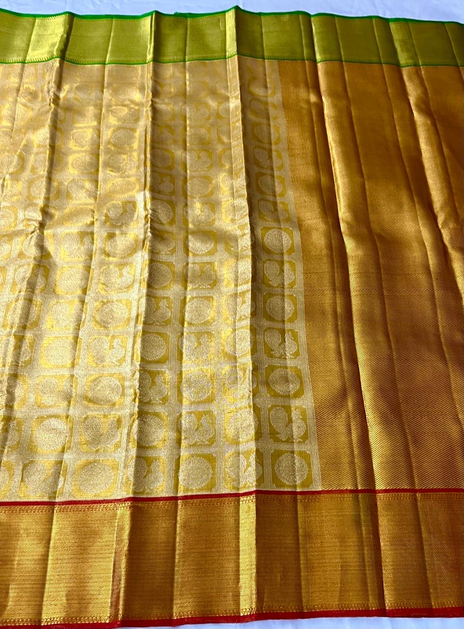 Classic Golden Cream 2gm Zari Bridal Elegance Kanchipuram Handloom Silk Saree SS23606