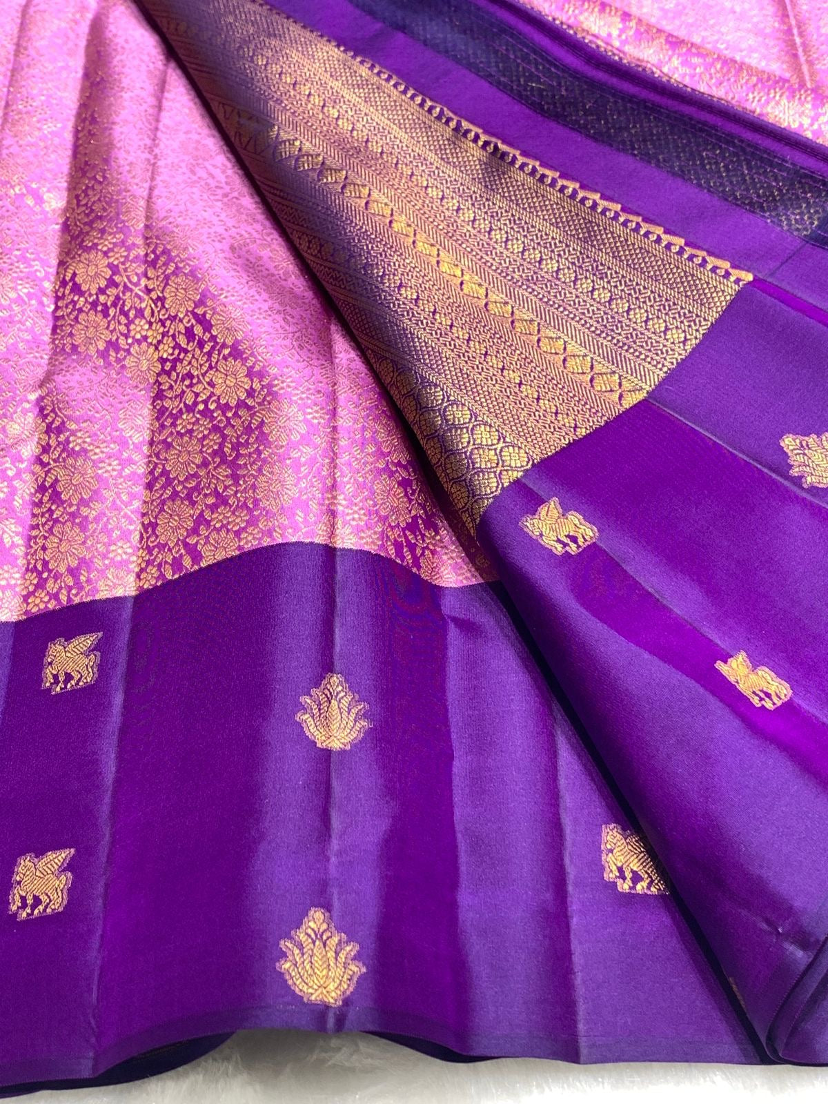 Classic Lilac Pink & Purple 2gm Zari Elegance Kanchipuram Handloom Silk Saree SS25366