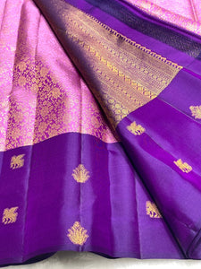 Classic Lilac Pink & Purple 2gm Zari Elegance Kanchipuram Handloom Silk Saree SS25366