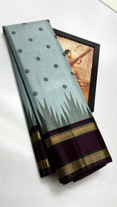 Classic Ice Grey & Coffee Brown Korvai Kanchipuram Handloom Silk Saree SS25883