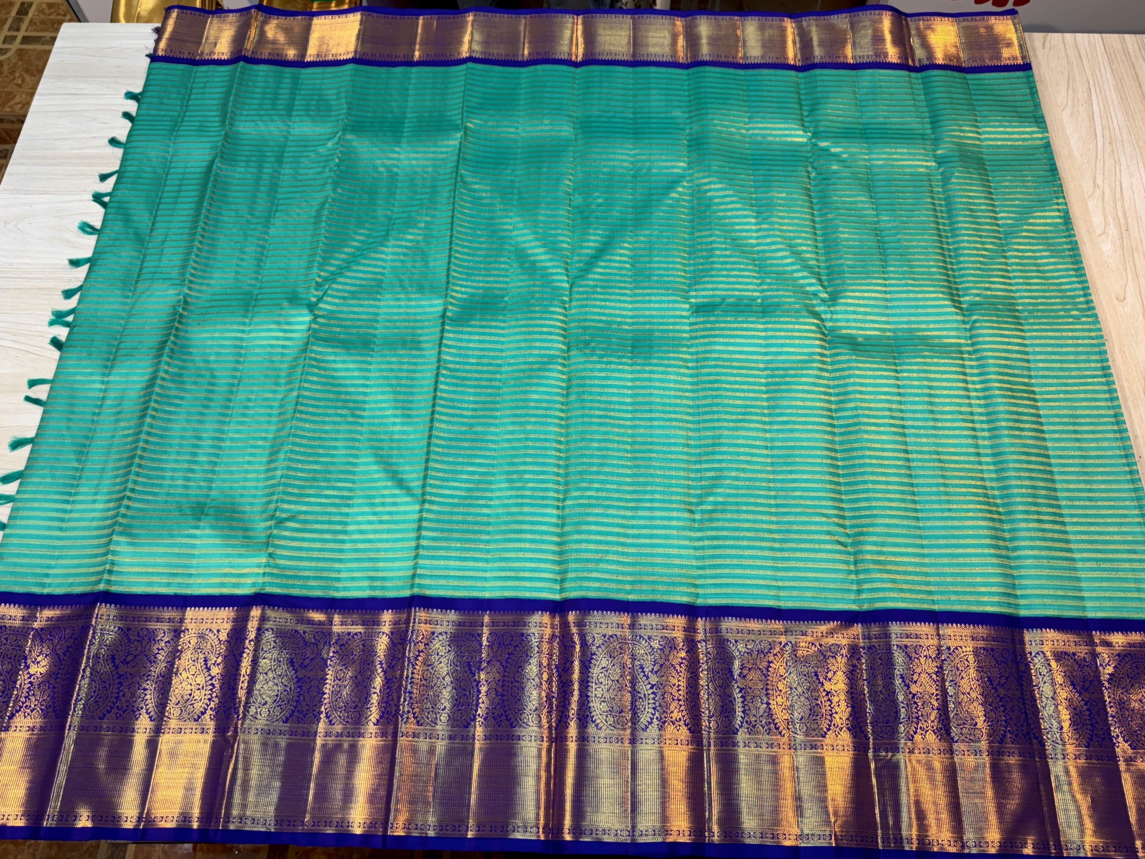 Classic Sea Green & Royal Blue 2gm Zari Bridal Elegance Kanchipuram Handloom Silk Saree SS24662