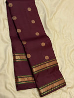 Load image into Gallery viewer, Classic Chocolate Brown 1gm Zari Double Border Elegance Kanchipuram Handloom Silk Saree SS28603
