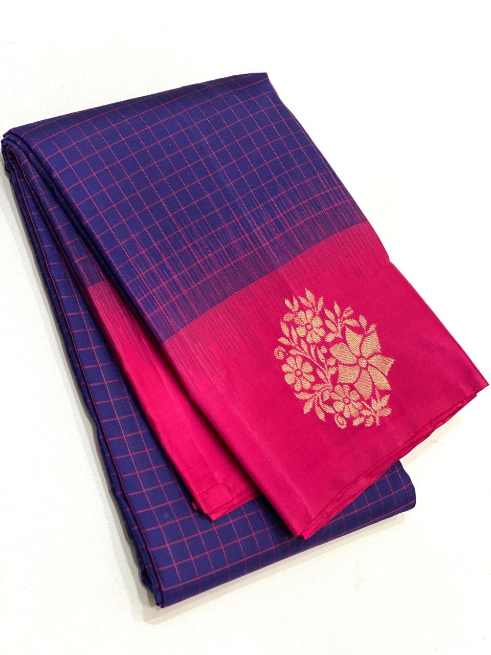 Classic Violet & Deep Pink Elegance Kanchipuram Handloom Silk Saree SS23540