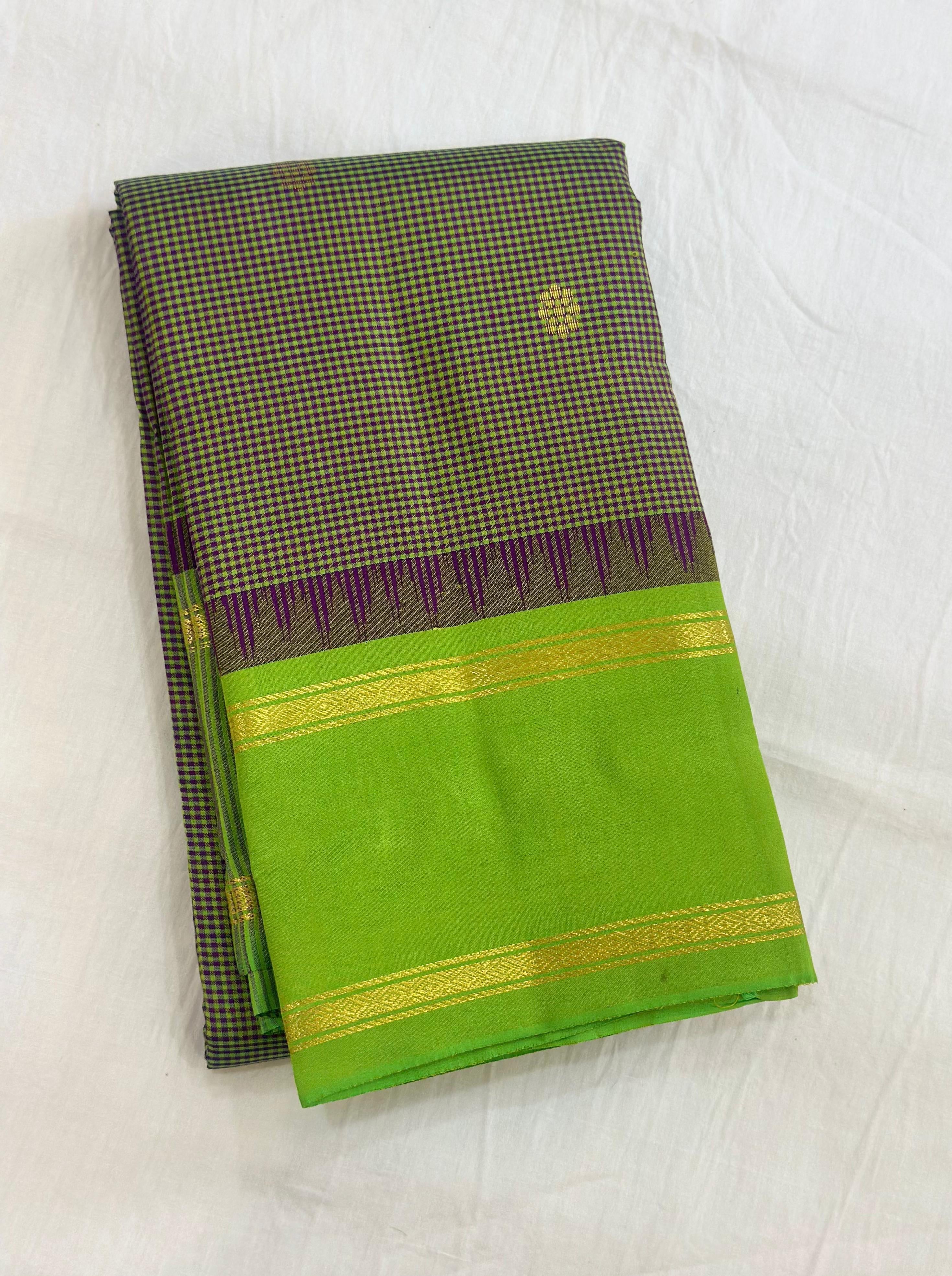 Classic Olive Green & Lime Green 1gm Zari Kanchipuram Handloom Silk Saree SS26393