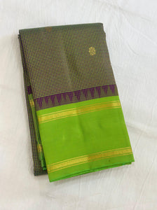 Classic Olive Green & Lime Green 1gm Zari Kanchipuram Handloom Silk Saree SS26393