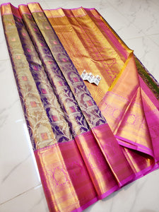 Classic Lavender & Baby Pink Bridal Elegance Kanchipuram Handloom Silk Saree SS25703