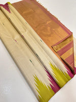 Load image into Gallery viewer, Classic Creamy Mash Beige Temple Border Elegance Kanchipuram Handloom Silk Saree SS27921
