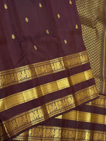 Load image into Gallery viewer, Classic Dark Coffee Brown Long Border Vintage Elegance Kanchipuram Handloom Silk Saree SS27179
