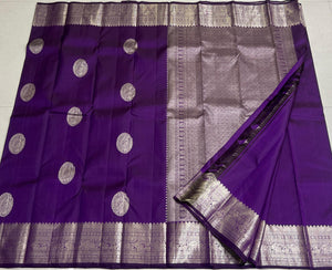 Classic Rebeca Purple 1gm Zari Bridal Elegance Kanchipuram Handloom Silk Saree SS22391