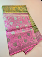 Load image into Gallery viewer, Classic Light Green &amp; Pink 4D Handmade Brocade Meenakari Designed Bridal Elegance Kanchipuram Handloom Silk Saree SS25407
