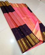 Load image into Gallery viewer, Classic Rose Pink &amp; Coffee Brown 2gm Zari Elegance Kanchipuram Handloom Silk Saree SS27270
