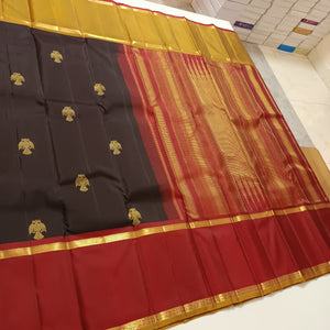 Classic Espresso & Red Elegance Kanchipuram Handloom Silk Saree SS24200