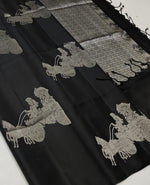 Load image into Gallery viewer, Classic Shadow Charcoal Black Elegance Kanjivaram Handloom Silk Saree SS23048
