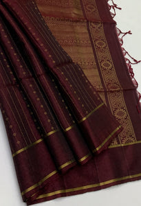 Classic Dark Coffee Brown Elegance Handloom Soft Silk Saree SS24587