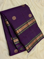 Load image into Gallery viewer, Classic Dark Violet 1gm Zari Double Border Elegance Kanchipuram Handloom Silk Saree SS28604
