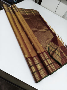 Classic Mustard & Plum 2gm Zari Kanchipuram Handloom Silk Saree SS26243