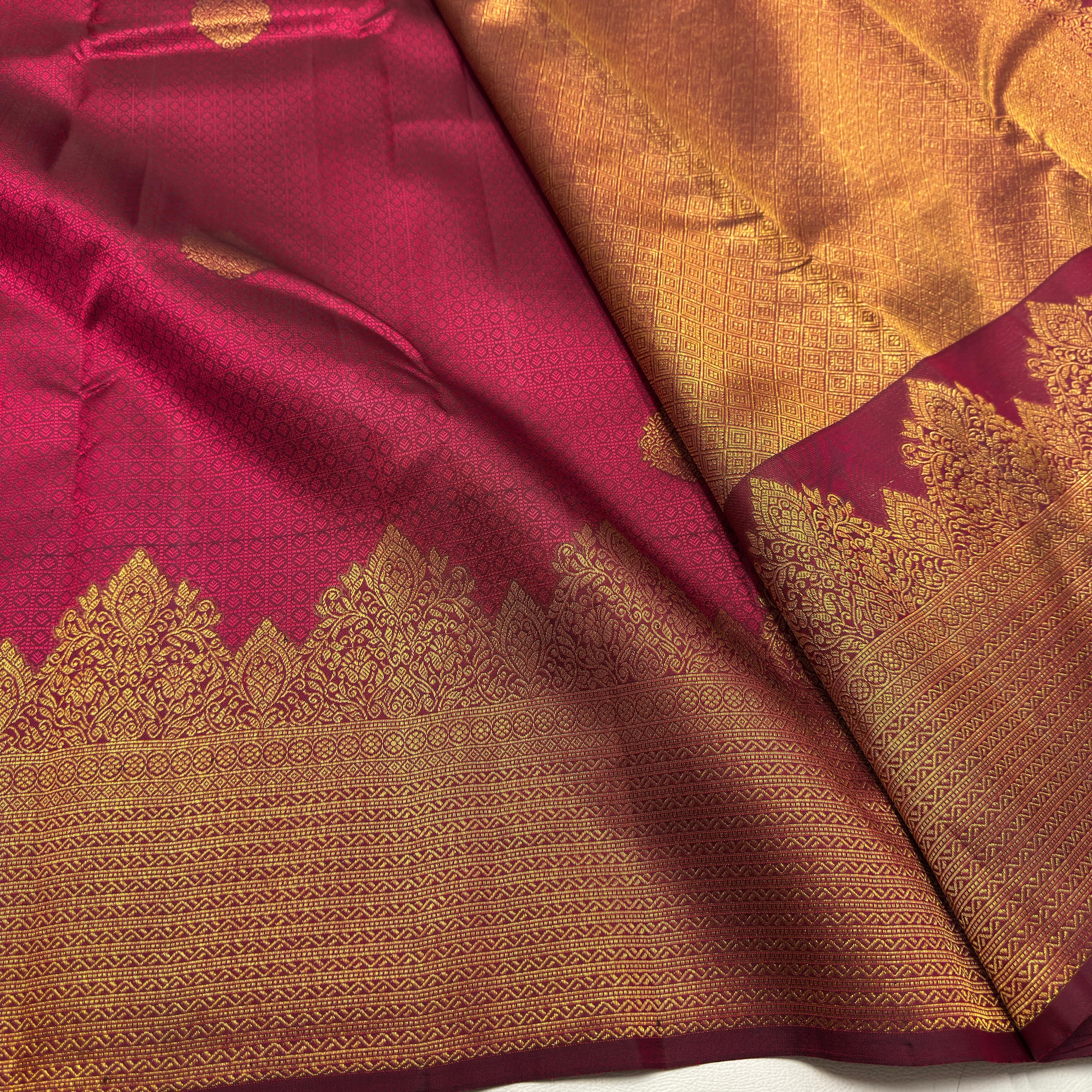 Classic Maroon 2gm Zari Temple Bridal Elegance Kanchipuram Handloom Silk Saree SS26580