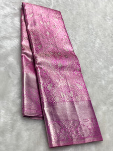 Classic Onion Pink 2gm Zari Kanchipuram Handloom Silk Saree SS26099