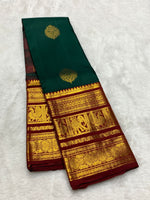 Load image into Gallery viewer, Classic Bottle Green &amp; Brick Red 2gm Zari Bridal Elegance Kanchipuram Handloom Silk Saree SS25277
