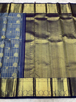 Load image into Gallery viewer, Classic Ash Grey &amp; Steel Blue 2gm Zari Bridal Elegance Kanchipuram Handloom Silk Saree SS27506
