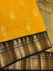 Classic Mango Yellow & Charcoal Black 2gm Zari Elegance Kanchipuram Handloom Silk Saree SS24603